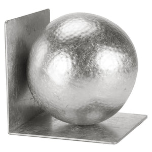 Worlds Away Wilder Iron Ball Bookends - Silver Leaf