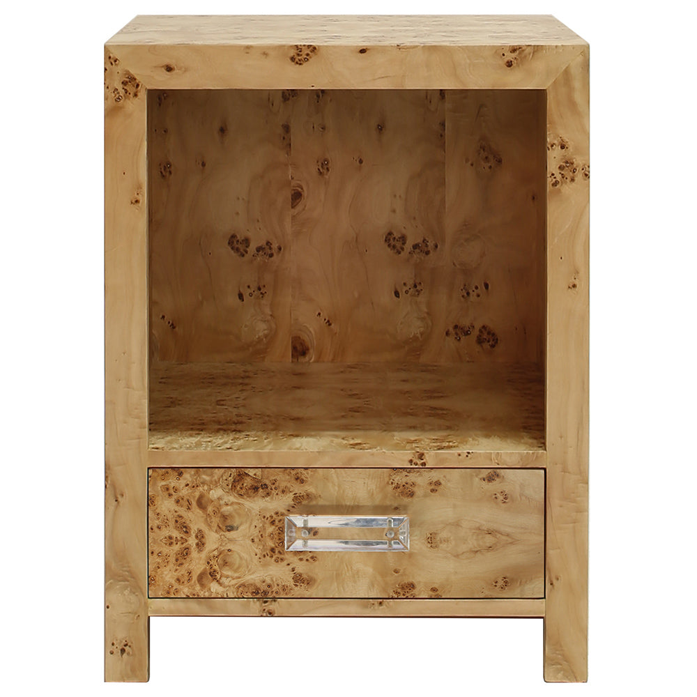 Worlds Away Winnie Side Table with Drawer – Burl Wood