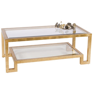 Worlds Away Winston Glass Rectangular Coffee Table - Gold Leaf