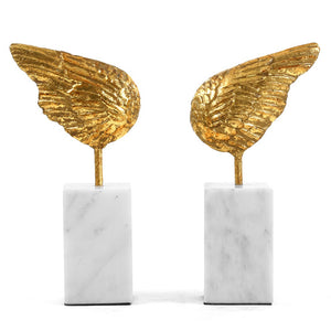 Gold Leaf Wing Sculptures on Marble Bases – Set of 2 | Wing Collection | Villa & House