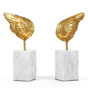 Gold Leaf Wing Sculptures on Marble Bases – Set of 2 | Wing Collection | Villa & House