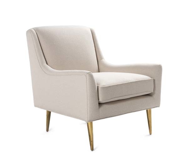 Worlds Away Wrenn Lounge Chair With Brass Legs - Ivory Velvet