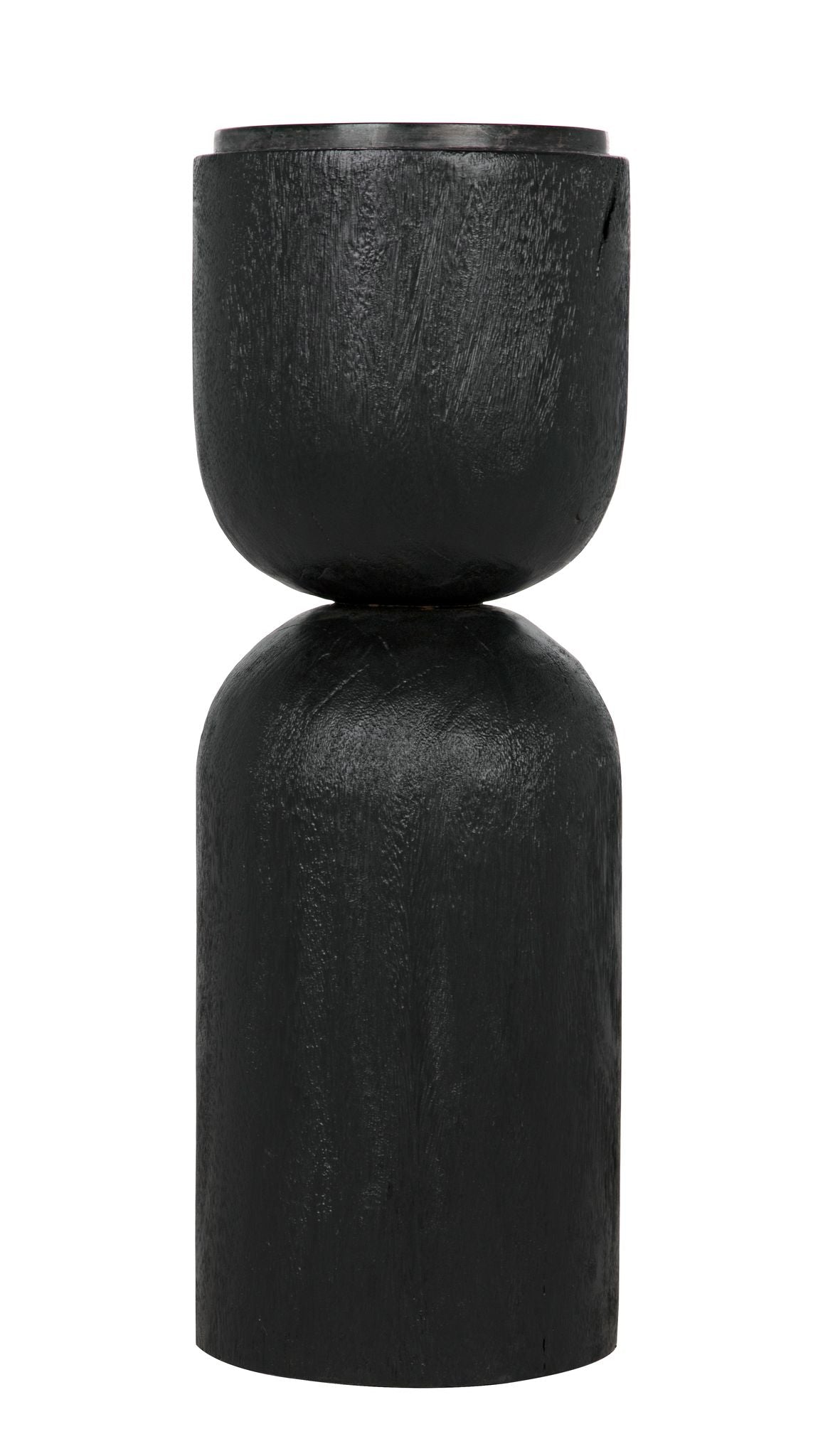 Small Kudoros Side Table with Black Marble Top, Black Burnt