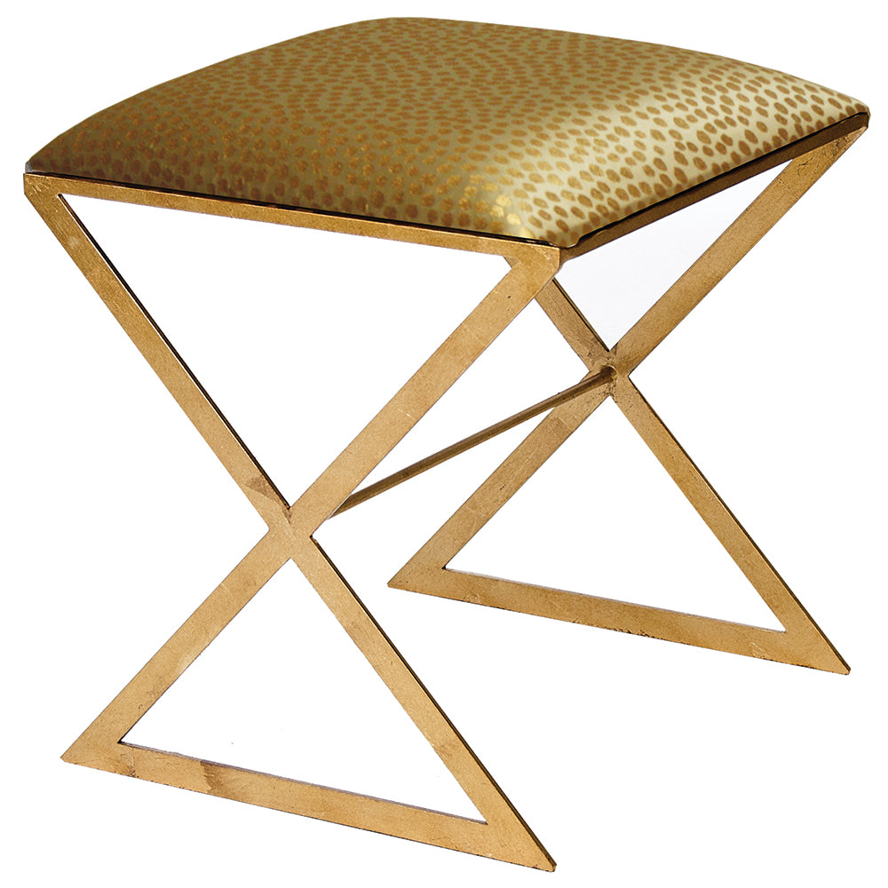 Worlds Away X-Frame Stool with Gold Dot Upholstery - Gold