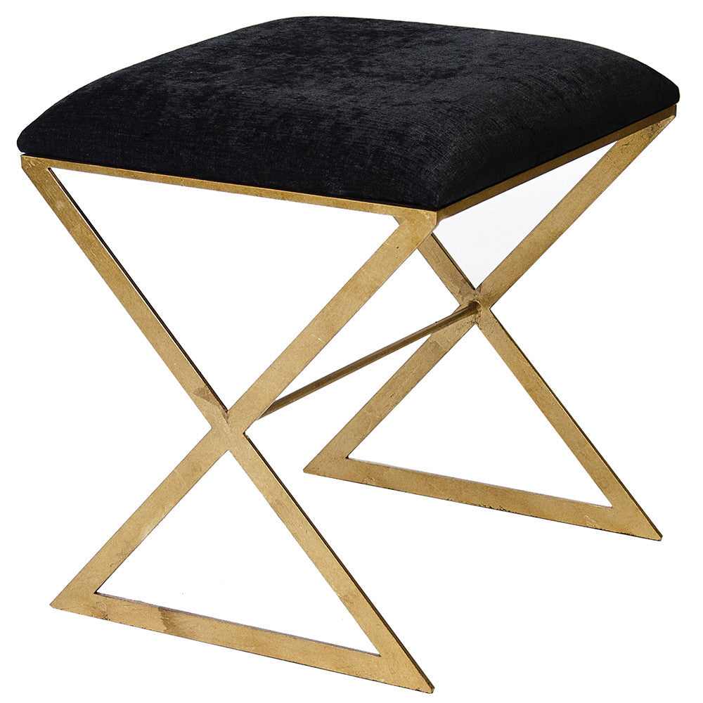 Worlds Away X-Side Gold Leaf Stool - Black Velvet