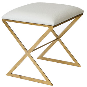 Worlds Away X-Side Gold Leaf Stool - White Faux Ostrich