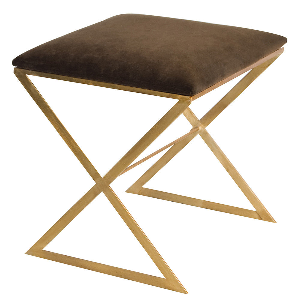 Worlds Away X-Side Gold Leaf Stool - Brown Velvet