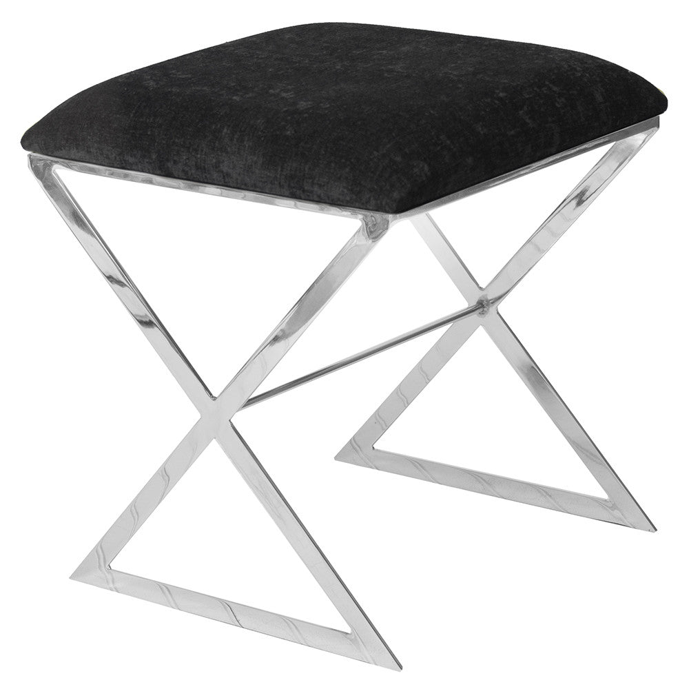 Worlds Away X-Side Nickel Plated Stool - Black Velvet