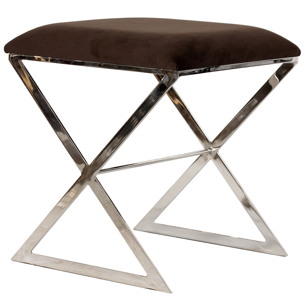 Worlds Away X-Side Nickel Plated Stool - Brown Velvet