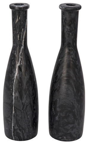 Noir Moris Decorative Candle Holder - Set of 2 - Black Marble