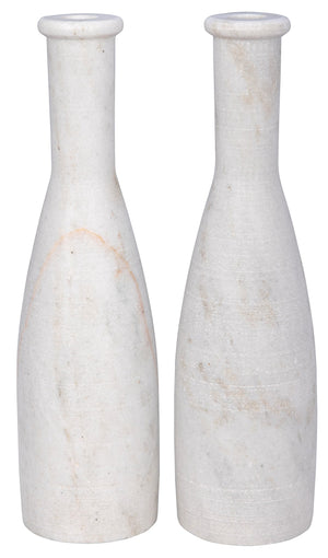 Noir Moris Decorative Candle Holder - Set of 2 - White Marble