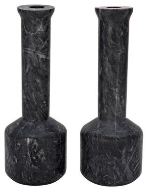 Noir Markos Decorative Candle Holder - Set of 2 - Black Marble