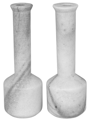 Noir Markos Decorative Candle Holder - Set of 2 - White Marble