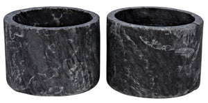Noir Syma Decorative Black Marble Candle Holder - Set of 2