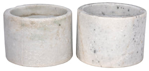 Noir Syma Decorative White Marble Candle Holder - Set of 2
