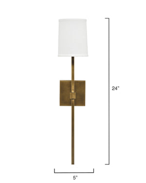 Minerva Wall Sconce in Antique Brass w/ White Linen Shade