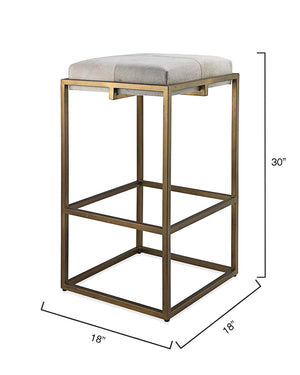 Shelby Metal & Hide Bar Stool – White Hide & Antique Brass