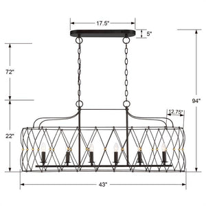Zucca 6 Light English Bronze & Antique Gold Linear Chandelier