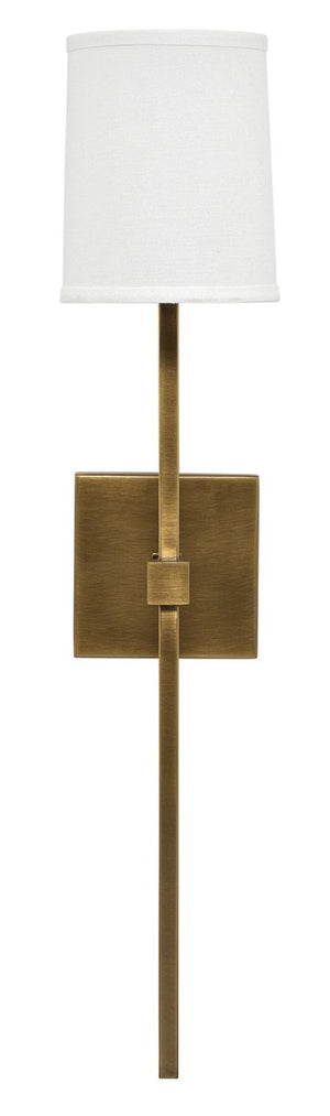 Minerva Wall Sconce in Antique Brass w/ White Linen Shade