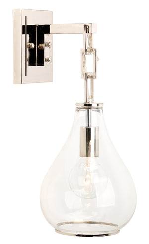 Tear Drop Hanging Wall Sconce in Clear Glass and Nickel