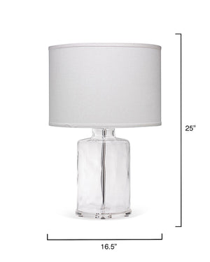 Napa Table Lamp in Clear Hammered Glass with Classic Drum Shade in White Linen