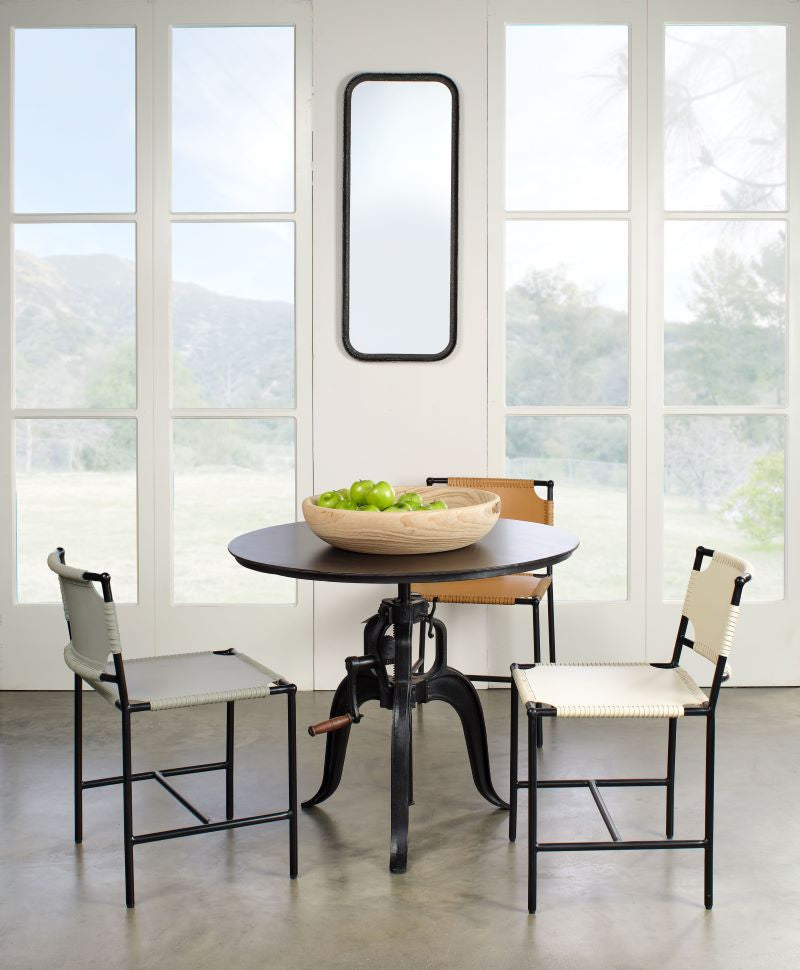 Asher Dining Chair Dove Grey Leather Black Metal