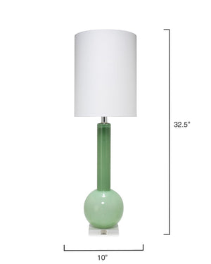 Tall Glass Table Lamp with Drum Shade – Leaf Green