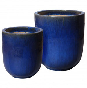 Round Pots with a Blue Glaze-set of 2