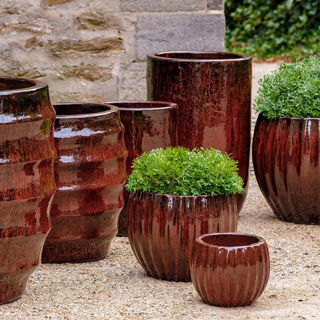 outdoor plant pot set of 3 Bordeaux Ridged Terra Cotta Planters - Set of 3