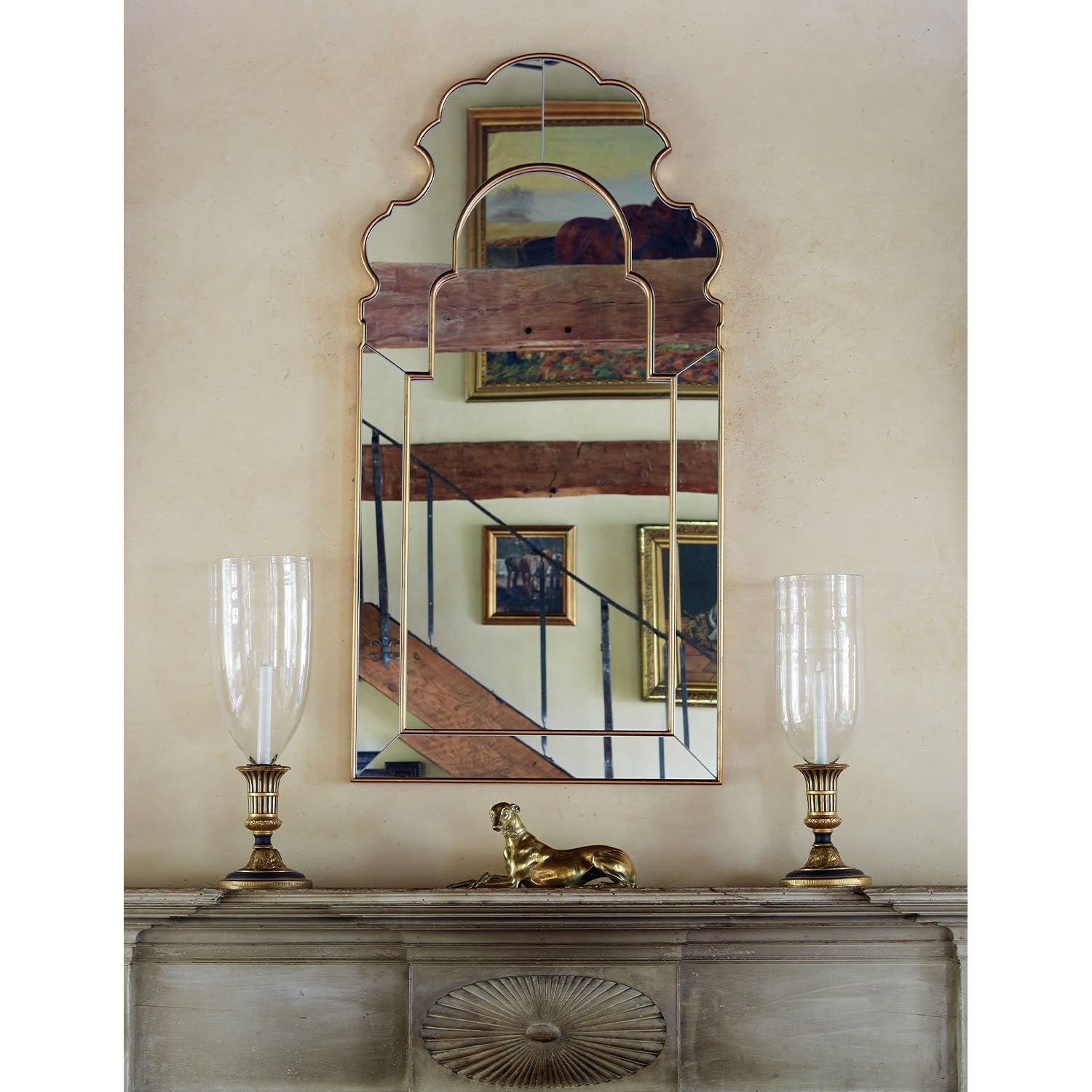Ornate Queen Anne Mirror - Distressed Gold Leaf