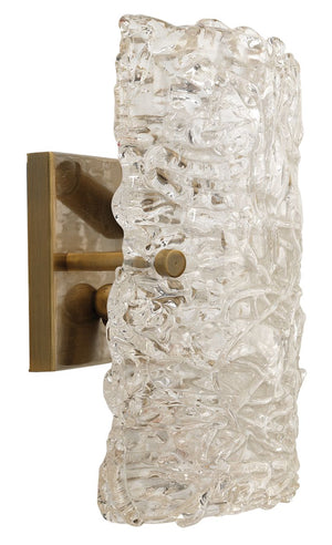 Swan Curved Glass Sconce, Large in Clear Textured Glass & Antique Brass Metal