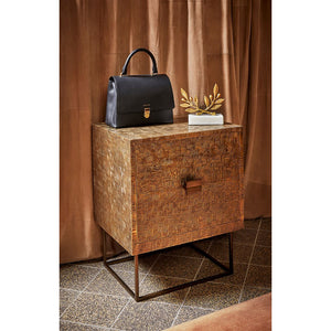 Two-Drawer Metal-Clad Side Table in Antique Brass | Cubic Collection | Villa & House