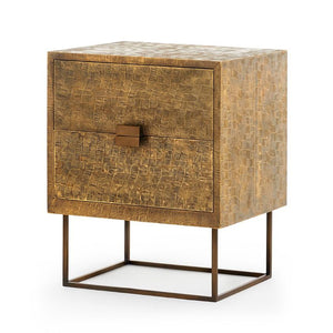 Two-Drawer Metal-Clad Side Table in Antique Brass | Cubic Collection | Villa & House