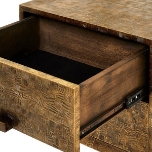 Two-Drawer Metal-Clad Side Table in Antique Brass | Cubic Collection | Villa & House