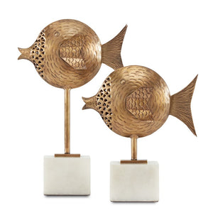 Cici Brass Fish Set of 2- Antique Brass/Marble
