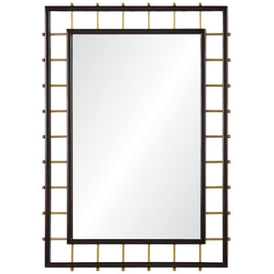 Open Frame Mirror - Dark Mahogany & Burnished Brass
