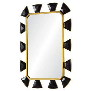 Black Leather Baguette & Brass Framed Mirror