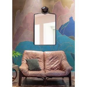 Black Nickel & Gold Leaf Mirror with Leather Pediment