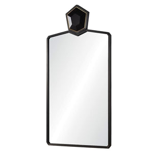 Black Nickel & Gold Leaf Mirror with Leather Pediment