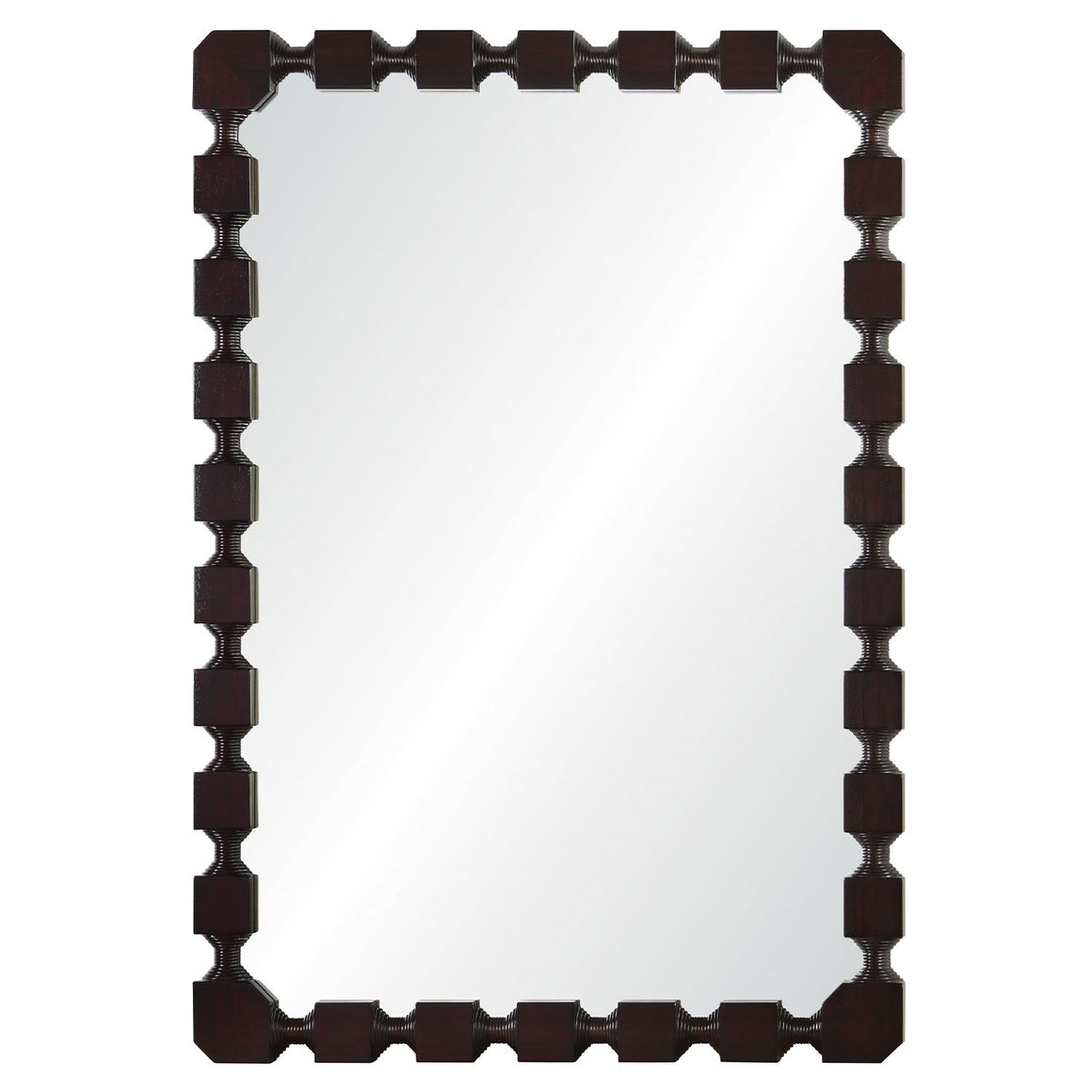 Hand Carved Frame Mirror - Dark Mahogany