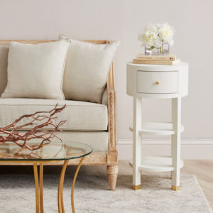 1-Drawer Round Side Table - White and Brass | Claudette Collection | Villa & House