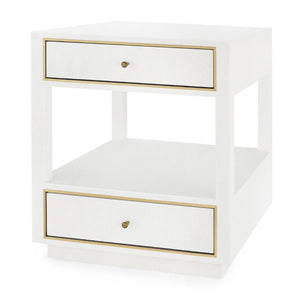 2-Drawer Lacquered Linen Side Table in White | Carmen Collection | Villa & House