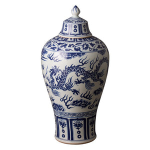 Decor - Chinese Dragon Chinoiserie Jar - Blue & White