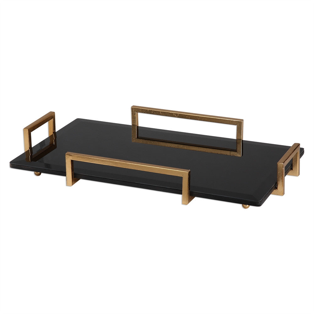 Decor - Luxe Tray – Black With Gold Handles
