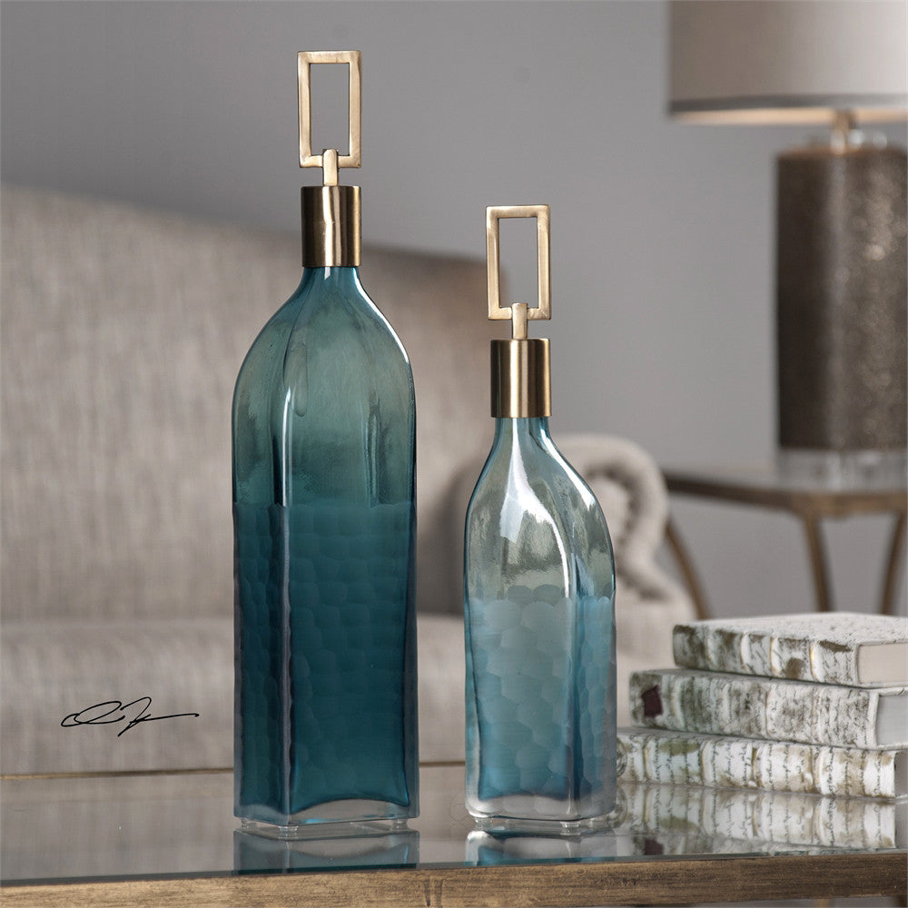 Decor - Sea Blue Decorative Bottles – Set Of 2