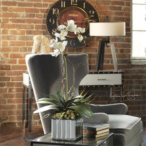 Decor - White Orchid With Mirrored Planter