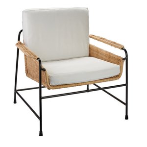 Palermo Lounge Chair in Natural Rattan & Black Steel with Off White Cushions
