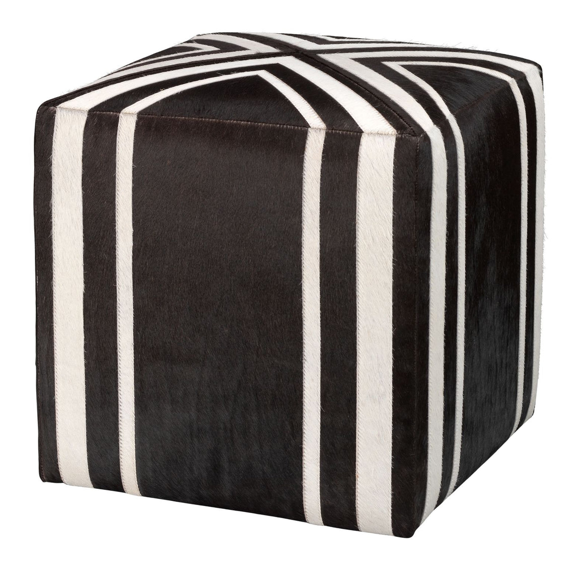 Nantucket Criss Cross Ottoman - Black and White stripes