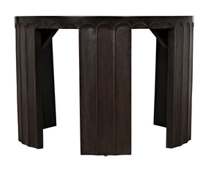Fluted Side Table, Pale with Light Brown Trim