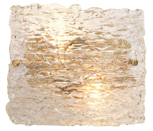 Swan Curved Glass Sconce, Large in Clear Textured Glass & Antique Brass Metal